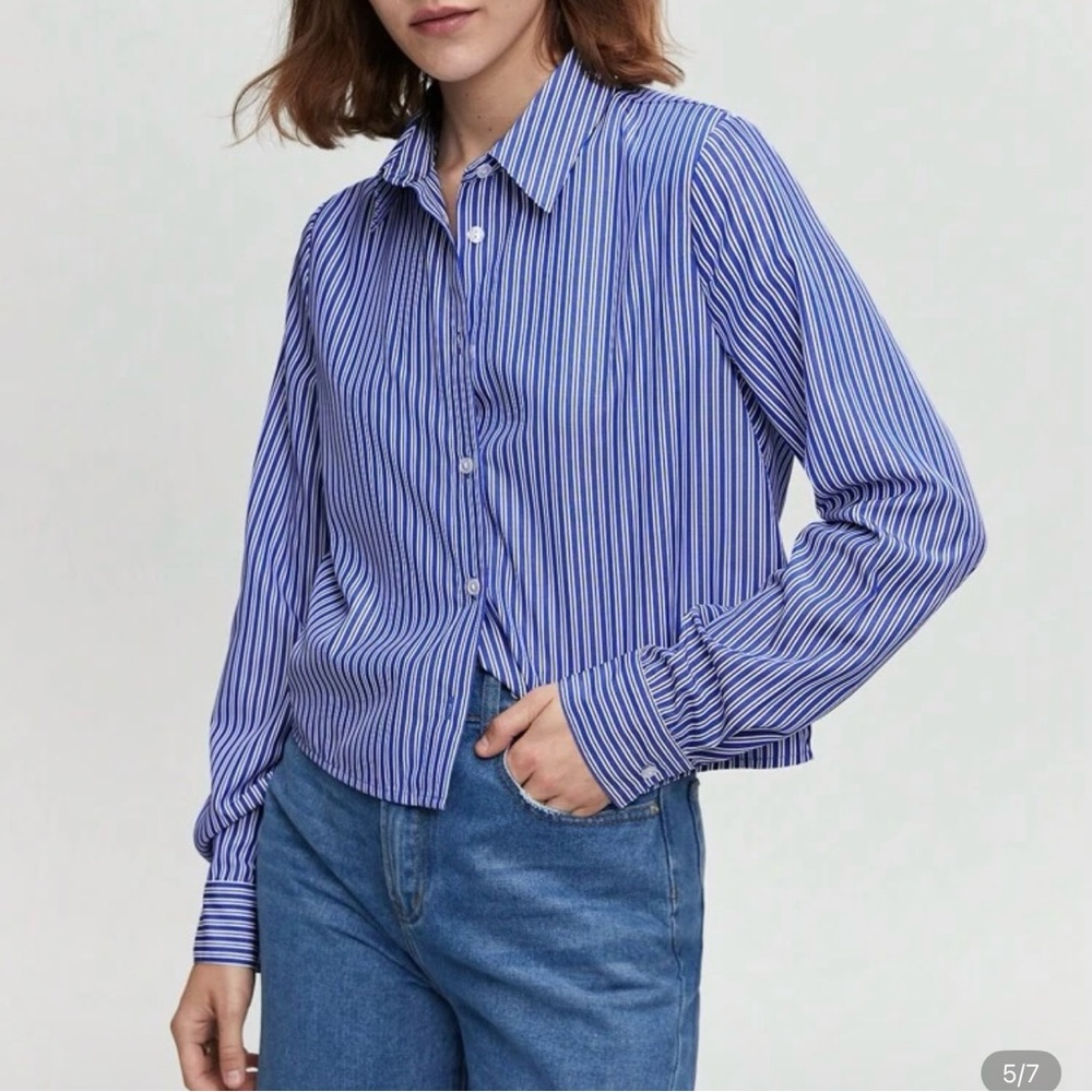 SHEIN Navy and White Striped Shirt